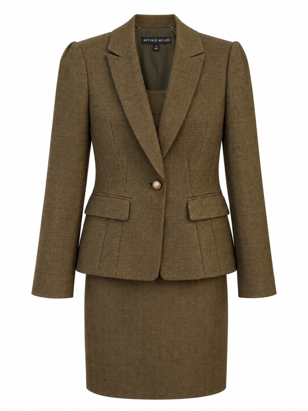 ANTONIO MELANI Olive-Tone Tailored Single-Button Blazer